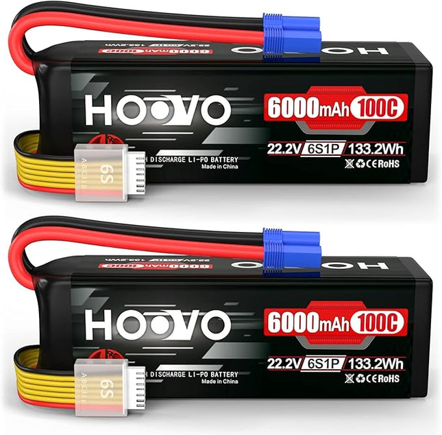 HOOVO 22.2V 6S LiPo Battery 6000mAh 100C Softcase RC Battery for RC Quadcopter Truck Boat Airplane Helicopter RC Vehicle(2 Pack)