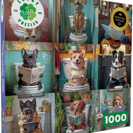 Lucky Puzzles - Dogs in The Loo: A Toilet Tail - 1000 Piece Jigsaw Puzzle for Adults | Funny Dogs Puzzle | Hilarious Dog Bathroom Humor Puzzle