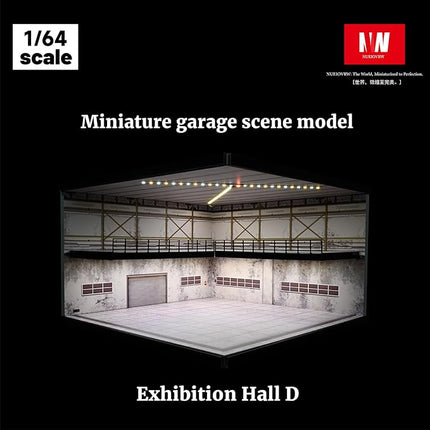 1/64 Model Car Display Case,Fits for 1/64 Hot Wheels Diecast Model Car,Diorama Double Decker Car Showroom Garage Model with Dimmable LED Lighting City Car Parking Lot Scene Model Collection (D)