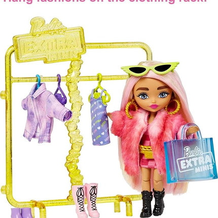 Barbie Extra Minis Doll & Fashion Playset with 15+ Pieces, Boutique with Small Doll, Clothes & Accessories Including Gummy Bear Keychain
