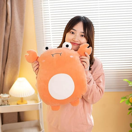 Soft Flat Crab Plush Hugging Pillow Cute Orange Crab Stuffed Animal Plushies Toys Kids Anime Cushion for Birthday, Valentine's Day, Christmas...16.5 Inch