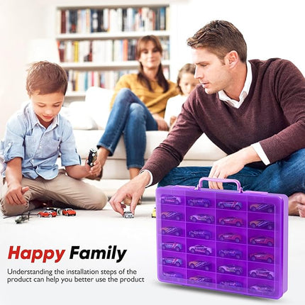 Toy Storage Organizer Case for Hot Wheels Car, for Matchbox Cars, for Mini Toys, for Small Dolls. Carrying Box Container Carrier with 24 Compartments (Box Only) (Purple)