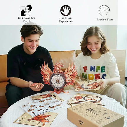 KAAYEE 3D Wooden Puzzles for Adults Phoenix Clock - Wall ‌‌Clock Puzzle DIY Model Kit Christmas Creative Art Craft Gift Home Decor for DIY Enthusiasts, Brain Teaser Building Birthday Gifts