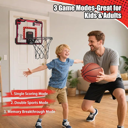 Indoor Basketball Hoop for Kids with Red Led Lights Mini Basketball Hoop with Scoreboard Over The Door Basketball Hoops Birthday Gifts for Kid Basketball Toys for 4-12 Year Old Boys Girls
