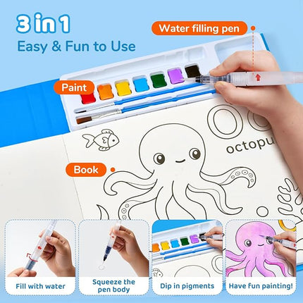 JoyCat Paint with Water Coloring Books for Toddlers, Watercolor Painting Sets for Kids Ages 3-5 4-8, Arts and Crafts Drawing Activities Toy Birthday Gift for Boys Girls (Animal & Alphabet)