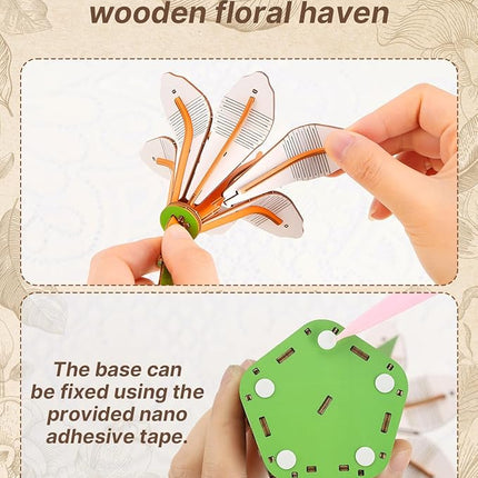 3D White Lily Wooden Puzzles for Adults,DIY Wooden Flower Craft,Wooden Flowers Model Kit Building Set Craft for Adults to Build.(6.42 * 4.13 * 10.94in 70PCS)