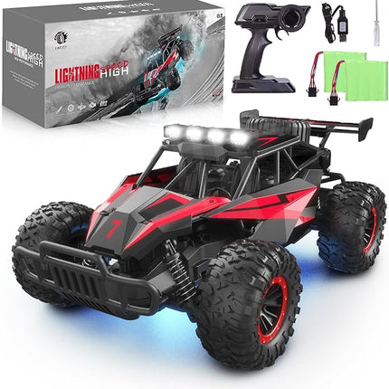 1:16 Scale Remote Control Car, 20 Km/h High Speed Remote Control Truck Off Road RC Monster Vehicle with LED Headlights and Chassis Lights, Electric Toy for Boys Kids and Adults