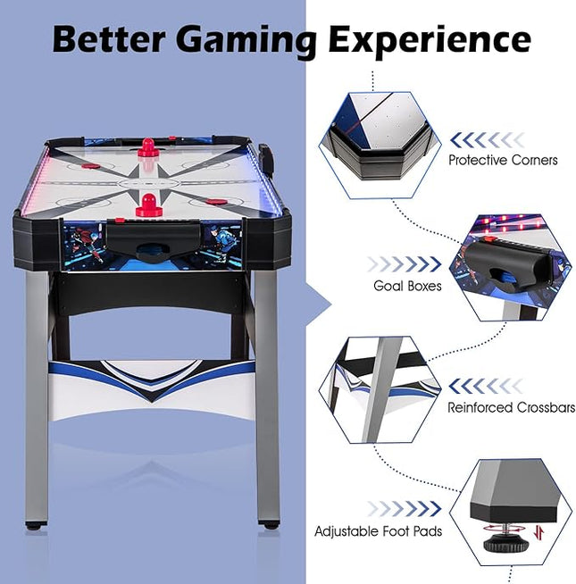 Giantex 54" Air Hockey Table - Arcade Hockey Table Gaming Set w/LED Electronic Scoring & Lights, 2 Pucks, 2 Pushers, Powerful 12V Motor, Air Hockey Game Table for Kids Adults, Game Room, Home, Office