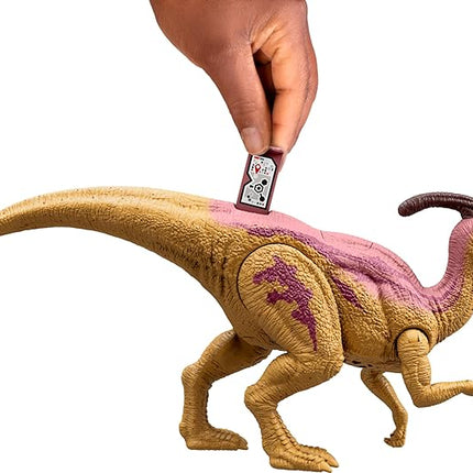 Mattel Jurassic World Wild Roar Dinosaur Action Figure, Parasaurolophus with Glowing Spine Reveal Lights & Sound, Posable Toy with Digital Play