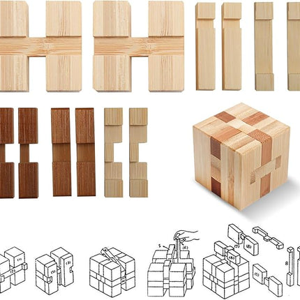 4 Pack Wooden Puzzle Games Brain Teasers Toy- 3D Puzzles for Teens and Adults - Wooden Logic Puzzle Wood Snake Cube Magic Cube Magic Ball Brain Teaser Intellectual Removing Assembling Toy