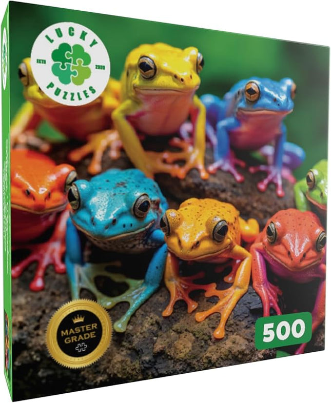 Lucky Puzzles Frogs Rainbow Rendezvous | 500 Piece Jigsaw Puzzle for Adults | Vibrant Puzzle | Premium Quality | Unique Artwork | 18 x 24 Inches | Coolest Adult Puzzles | Fun and Challenging Puzzle