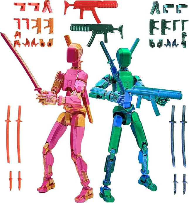 2 Packs (Assembly Completed) T13 Action Figure Set,Titan 13 Robot Movable Action Figure,3D Printed 13 Action Figure Articulated,Full Body Mechanical Doll,Christmas Birthday Gift for Kids Adult (laser)