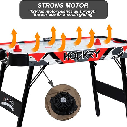 Foldable Air Hockey Table, 48" Indoor Air Hockey Arcade Table Gaming Set with 2 Pucks, 2 Pushers, Electronic Score Systems for Adults and Kids, Home Game Room, Family Recreation