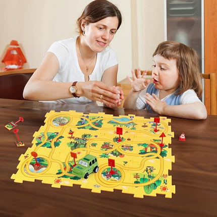 Plastic Dinosaur Puzzles for Kids with A Cute Car, Montessori Toys for 3 4 5 6 Year Old Boys, Race Tracks for Kids 3-5, Toddler Puzzle Track Play Set, Gifts for 3 4 5 6 Year Old Boys Toys