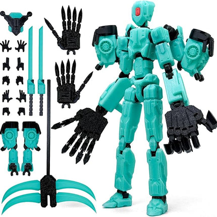 5.5Inch T13 Action Figure Assembly Completed, T13 3D Printed Action Figure Multi-Jointed Movable Robot Set,Collectors Desktop Decorations for Game Lovers Toys (Cyan)