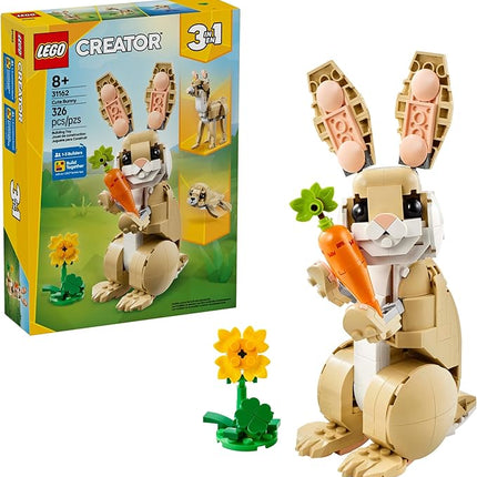 LEGO Creator 3 in 1 Cute Bunny Toy - Building Toy Set with 3 Build Options, Bunny, Seal, or Llama - Birthday Gift & Craft - Animal Figures for Kids, Girls and Boys, Ages 8+ - 31162