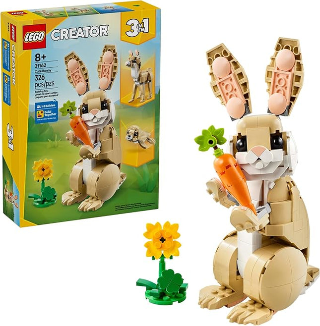 LEGO Creator 3 in 1 Cute Bunny Toy - Building Toy Set with 3 Build Options, Bunny, Seal, or Llama - Birthday Gift & Craft - Animal Figures for Kids, Girls and Boys, Ages 8+ - 31162