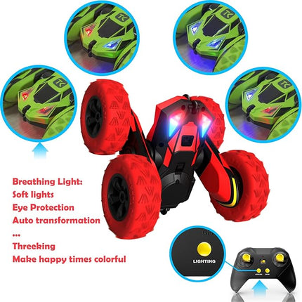 Threeking RC Stunt Car Remote Control Cars with Lights Double-Sided Driving Indoor Outdoor Toys Gifts Presents for 6 7 8 9 10 11 12 Year Old Kids Boys Girls