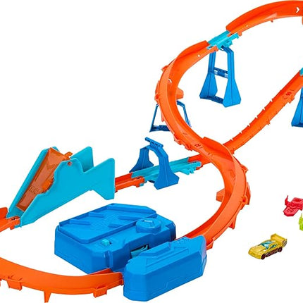 Hot Wheels Toy Car Track Set, Deluxe Building Box with Motorized Booster, 1:64 Scale Vehicle, Speed Snap Track, Boosted Jump Speedway