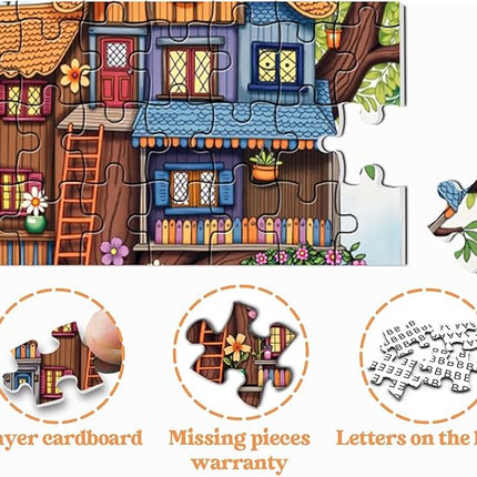 Treehouse Puzzles for Adults 1000 Pieces, Colorful Fantasy Tree of Life Jigsaw Puzzles, Challenging Floral Plant Puzzle
