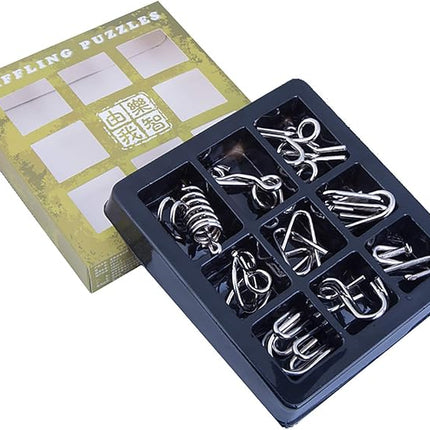 Ahyuan 9 Pieces IQ Test Mind Game Toys IQ Toys Brain Teaser Metal Wire Puzzles Magic Trick Toy Metal IQ Puzzle for Kids and Adults (Highest Level)