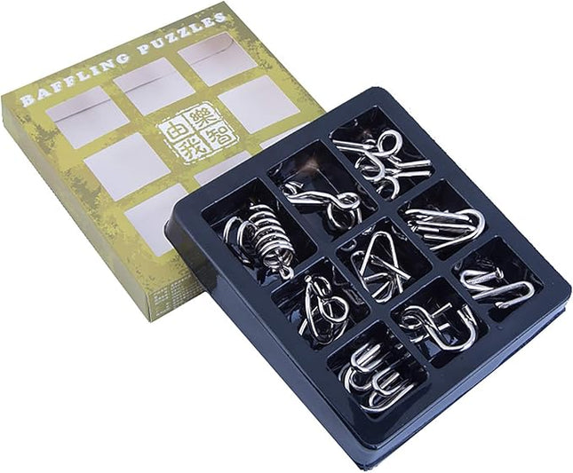 Ahyuan 9 Pieces IQ Test Mind Game Toys IQ Toys Brain Teaser Metal Wire Puzzles Magic Trick Toy Metal IQ Puzzle for Kids and Adults (Highest Level)