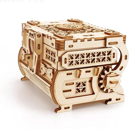 3D Wooden Mechanical Jewellery Box Puzzle - Antique Treasure Box with Exquisite Floral Carvings & Unique Mechanisms - DIY Decorative Gift for Puzzle Lovers