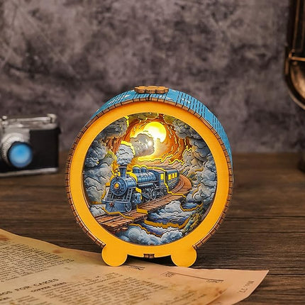 3D Puzzle Nightlight-DIY LED Light Wooden Puzzle-Art Lamp and Craft Kits for Kids and Adults-Birthday Gifts Toys-Home Desk Decor Family Game (Steam Train)
