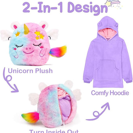 G.C 2 in 1 Plush Unicorn Stuffed Animal & Hoodie - Unicorn Gifts for Girls & Kids, Rainbow Plushie Soft Pillow, Birthday Gift for Toddlers Girls 3+ Years