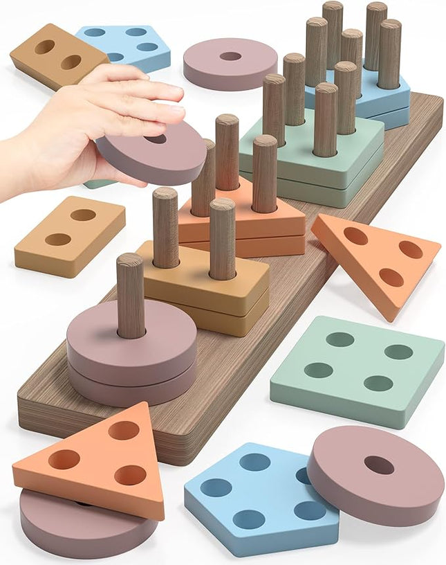 Yetonamr Montessori Toys for 1 2 3 Years Old Boys Girls Birthday Gifts, Wooden Sensory Toys for Ages 2-4 Toddlers Kids Baby, Toddler Learning Toy Activities Puzzles Ages 1-3