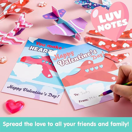JOYIN 28 Valentine's Day Foam Airplanes for Kids, Greeting Cards with Punchline for Kids School Classroom Exchange Prizes Gift Supplies, Planes Party Favor