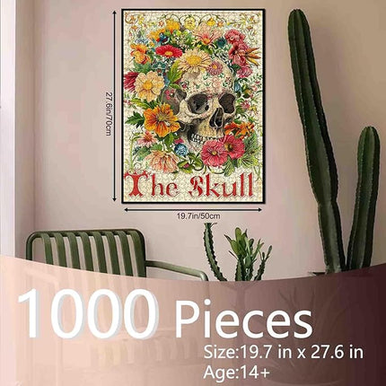 Skulls Flowers Jigsaw Puzzle Vintage Skeleton Floral 1000 Pieces Puzzles Game Human Organ Anatomy Jigsaw Puzzles for Adults Home Decor Family Puzzle Perfect for Game Nights Ideal Gift Choice 20
