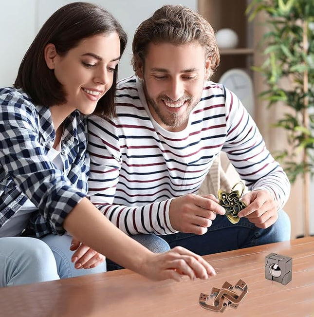 Fun Metal Brain Teaser Puzzle Games - 3PCS Adults Mind 3D Toys -Teens IQ Insight Challenge - Educational Gift for Ages 12+