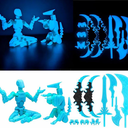 T13 Action Figures (Grow in The Dark Blue) Titan 13 Action Figures T13 3D Action Figure Set Already Assembled Dummy 13 Nova T-13 Robot 3D Printed Multi-Jointed Movable Toy (Blue Blue + Dog)