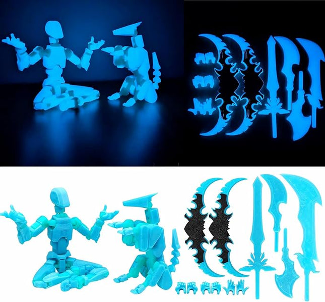 T13 Action Figures (Grow in The Dark Blue) Titan 13 Action Figures T13 3D Action Figure Set Already Assembled Dummy 13 Nova T-13 Robot 3D Printed Multi-Jointed Movable Toy (Blue Blue + Dog)