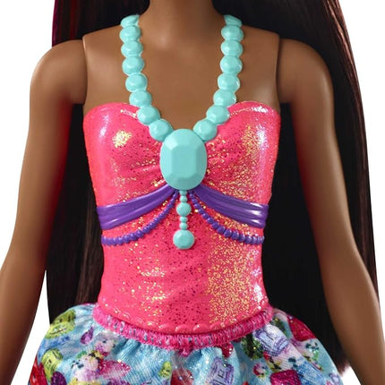 Barbie Dreamtopia Royal Fashion Doll & Accessory, Brunette with Pink Hairstreak Wearing Removable Blue Skirt & Headband