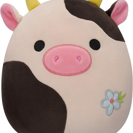 Squishmallows Original 8-Inch Connor Cow with Blue Flower Embroidery - Official Jazwares Plush
