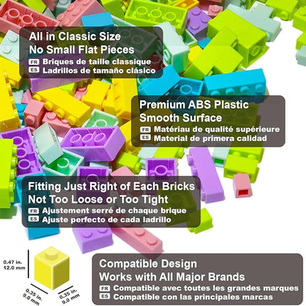 Building Bricks 1000 Pieces in Pastel Colors, Classic Building Blocks Toys & Gifts for Boys & Girls Aged 4+