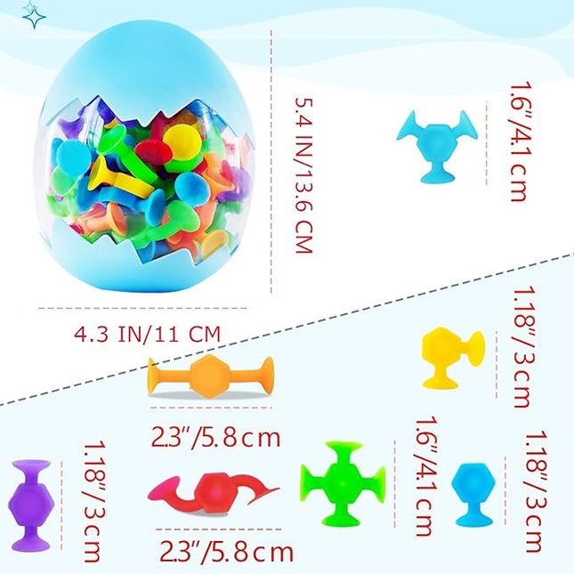 48 Pcs Bath Toys for Kids Ages 3+, Sensory Toys for Autistic Children, Travel Toys Window Toys Stem Learning Toys, Bathtub Toys with Dinosaur Eggshell Storage