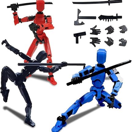 T13 Action Figure Set, 3D Printed Multi-Jointed Movable Robot Dummy Set Lucky 13 Action Figure Articulated, for Collectors Desktop Decorations (3pcs)