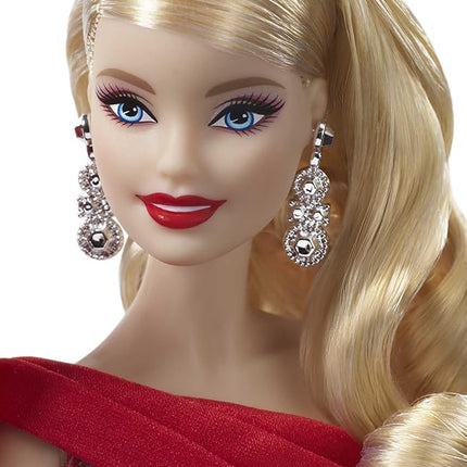 Barbie 2019 Holiday Doll, 11.5-inch, Blonde, Wearing Red and White Gown, with Doll Stand and Certificate of Authenticity