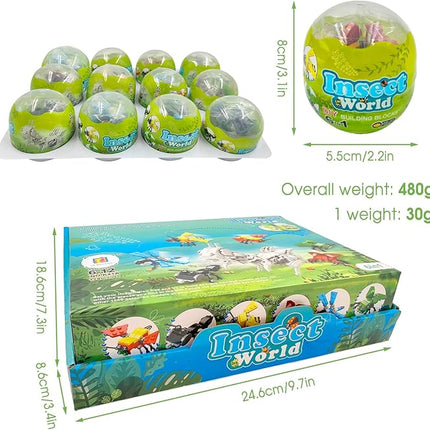 Mini Building Block Sets, 12PCS Insects Building Blocks, 6 in 1 STEM Toys Eggs Building Sets, Party Favors for Kids Goodie Bags Prizes/Birthday Gifts