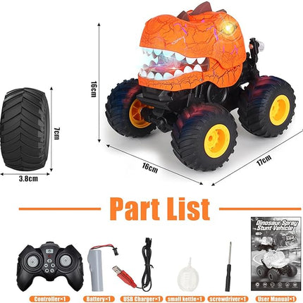 TODKISS Dinosaur Remote Control Car, Monster Truck Toys with Spray, Light & Sound, 2.4GHz All Terrain RC Cars for Boys Age 4-7, Birthday Gifts for Kids 3-5 6 7 8-12