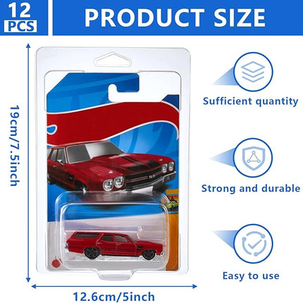 Tatuo 12 Pcs Protector Packs Compatible with Hot Wheels Model Car Clamshell Cases Plastic Display Protective Case Clear Die Cast Car Blister Pack Covers Storage(7.5 x 5 x 2 Inch,Stylish Style)