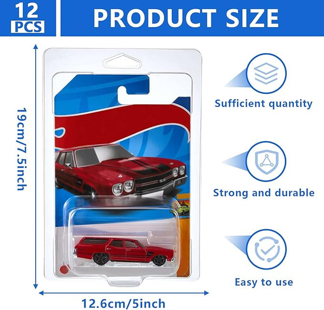 Tatuo 12 Pcs Protector Packs Compatible with Hot Wheels Model Car Clamshell Cases Plastic Display Protective Case Clear Die Cast Car Blister Pack Covers Storage(7.5 x 5 x 2 Inch,Stylish Style)
