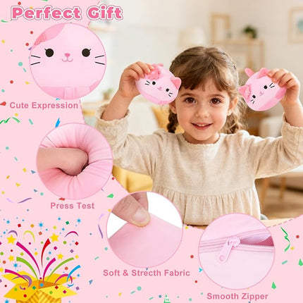 5 PCS Pink Sakura Cat Plush Stuffed Animal Family-19" Soft Pink Sakura Cat Plush, Large Mommy Plushies with 4 Baby Kittens Plushies, Kawaii Plush Toy Christmas Birthday Gifts for Kids Boys Girls