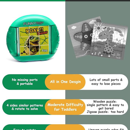 Rotating 3D Puzzle for Kids 3 4 5 6 7 Year Old, 4 Puzzles in 1, Handheld Game Fidget Toys for Travel, Cars & Plane, Fine Motor Skills Developing (Roar Dino Squad)