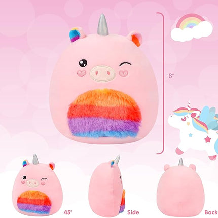 Easfan Rainbow Unicorn Plush Pillow Plush Toy, Unicorn Stuffed Animal Soft Plushie Toy for Kids Girls Birthday Valentine Gift, 8"