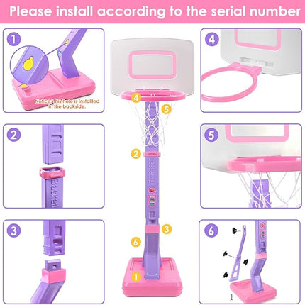Toddler Pink Basketball Hoop Indoor Set for Age 1-3 2-4 3-5,Adjustable Mini Basketball Hoops for Outdoor Poolside Play,Sport Toys for Little Boys Girls Birthday Gifts