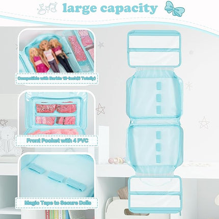 Carrying Case Compatible with Barbie Dolls 12-Inch, Storage Organizer with Handle Holds up to 6 Dolls,Multiple Pockets for Accessories,Toy Storage Box, Blue,Bag Only